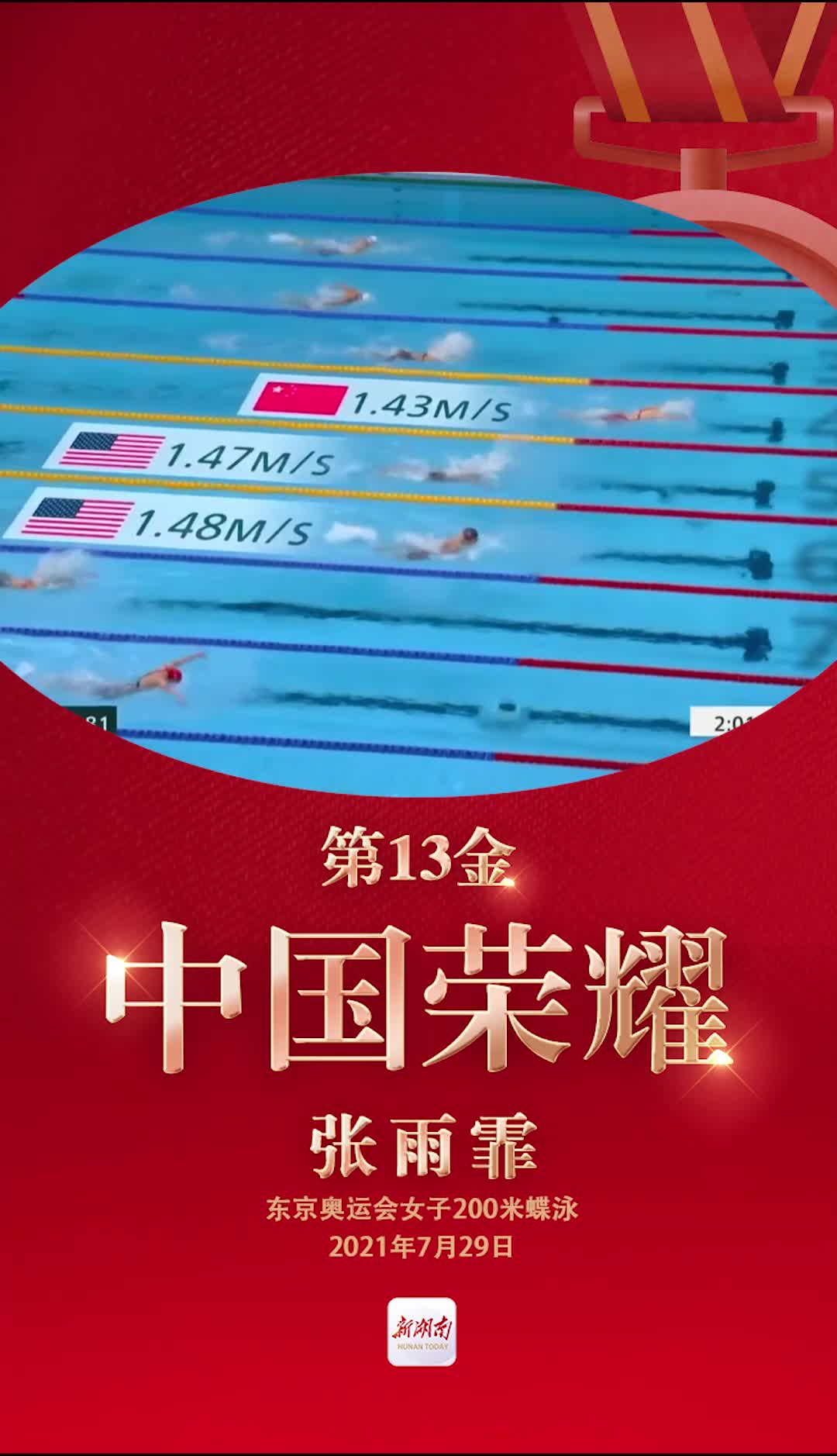 视频海报丨第13金张雨霏获中国游泳队本届奥运首金