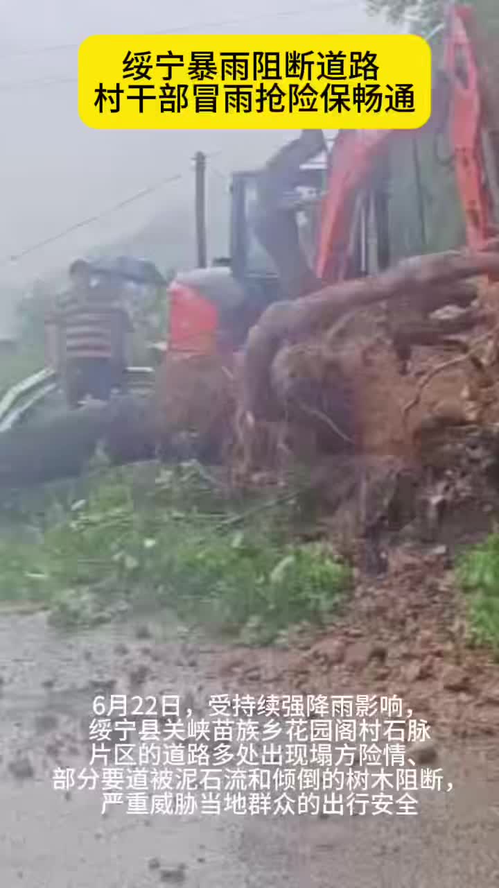 绥宁：暴雨阻断道路 村干部冒雨抢险保畅通