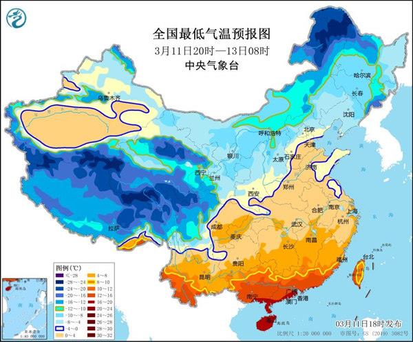 寒潮蓝色预警继续 黄淮江淮等局地降温超16℃并伴7至9级阵风