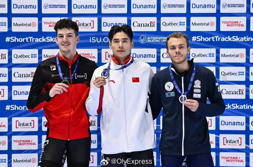 中国选手刘少昂获短道速滑世界杯男子500米冠军