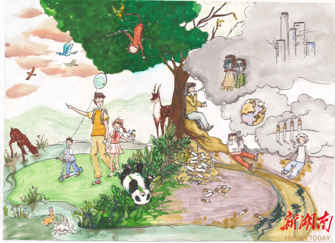 孩子眼里的“控烟”丨湖南2幅青少年控烟绘画作品获全国嘉奖