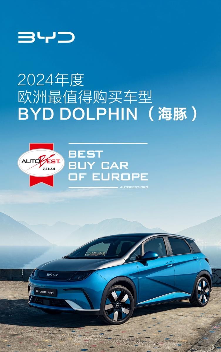 比亚迪海豚荣膺AUTOBEST“2024年欧洲最值得购买汽车”大奖