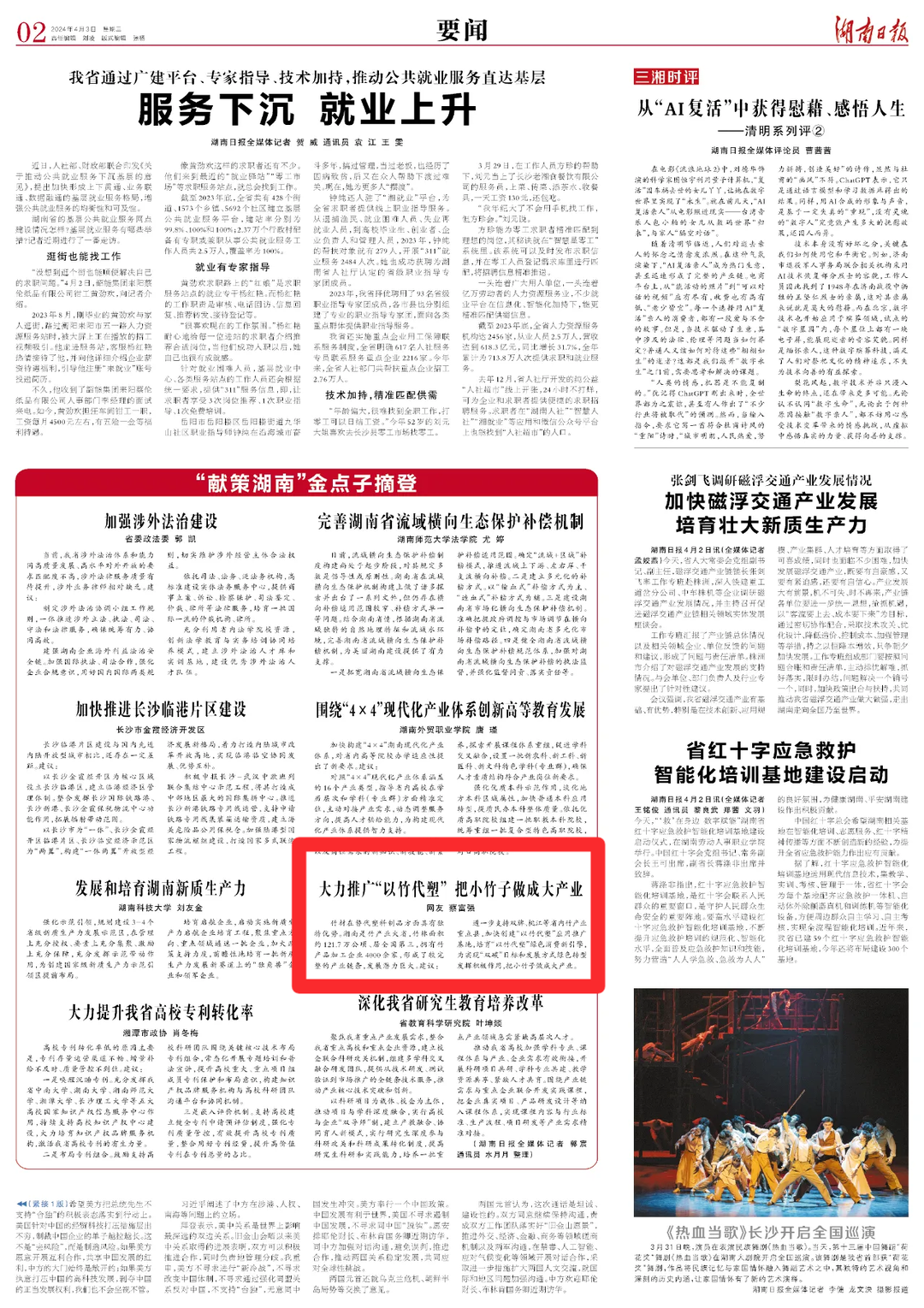 大力推广以竹代塑把小竹子做成大产业湖南日报献策湖南金点子摘登