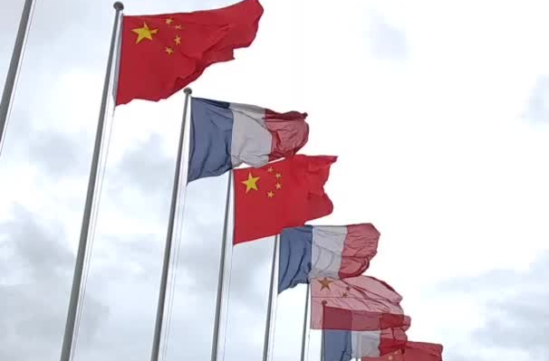 中法国旗飘扬 法国热烈欢迎习近平主席到访